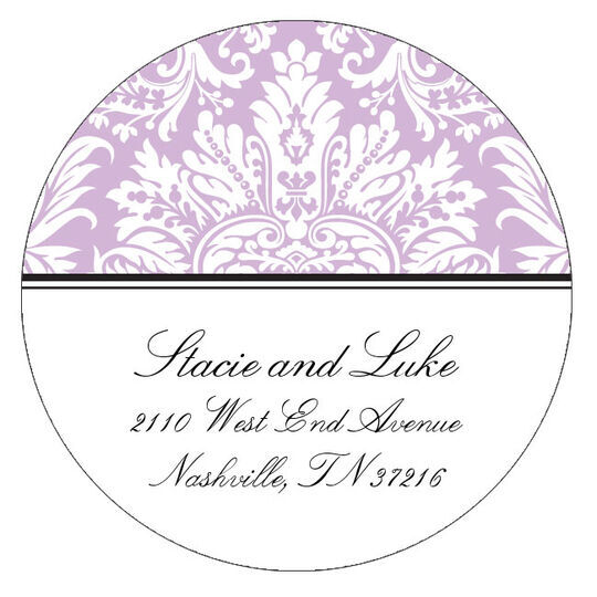 Purple Damask Round Address Labels